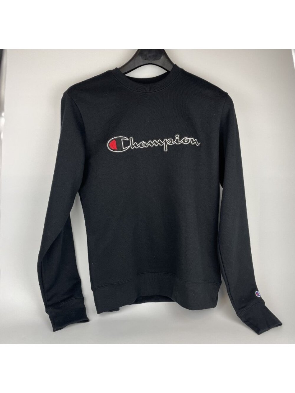 Champion Men’s Sweatshirt Black Logo Crewneck – Size Small (S) – Style 15763
